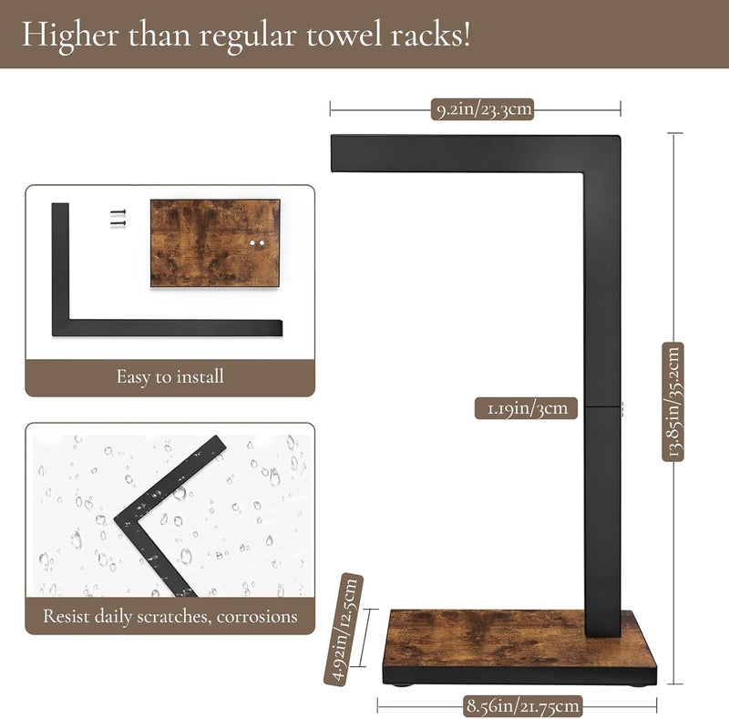 BCOZLUX Hand Towel Holder for Bathroom, Hand Towel Stand with Wood Base, L-Shape Hand Towel Rack Height 13.85'' for Vanity Countertop, Kitchen Counter, (Rustic Brown-Square Base-L Shape) - Image 4